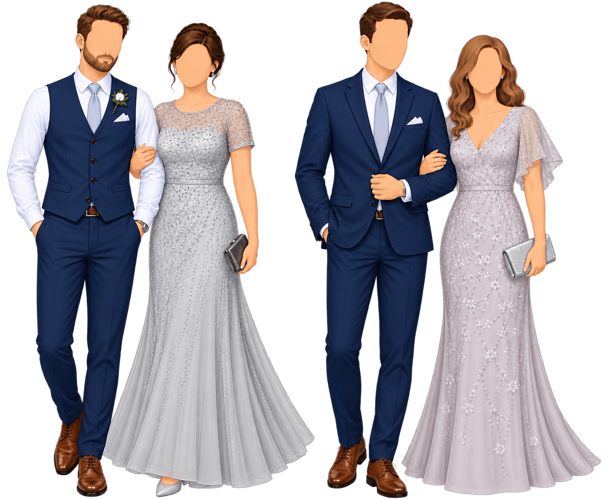 Principal sponsors attire: formal navy, champagne, and silver looks for ninong and ninang